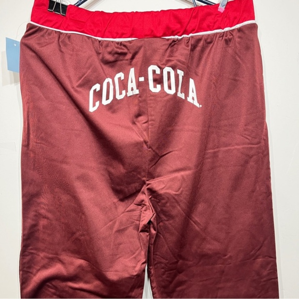 Coca-Cola Track Pants Red Satin Shiny Side Stripe Spellout Retro Y2K Athletic Lg